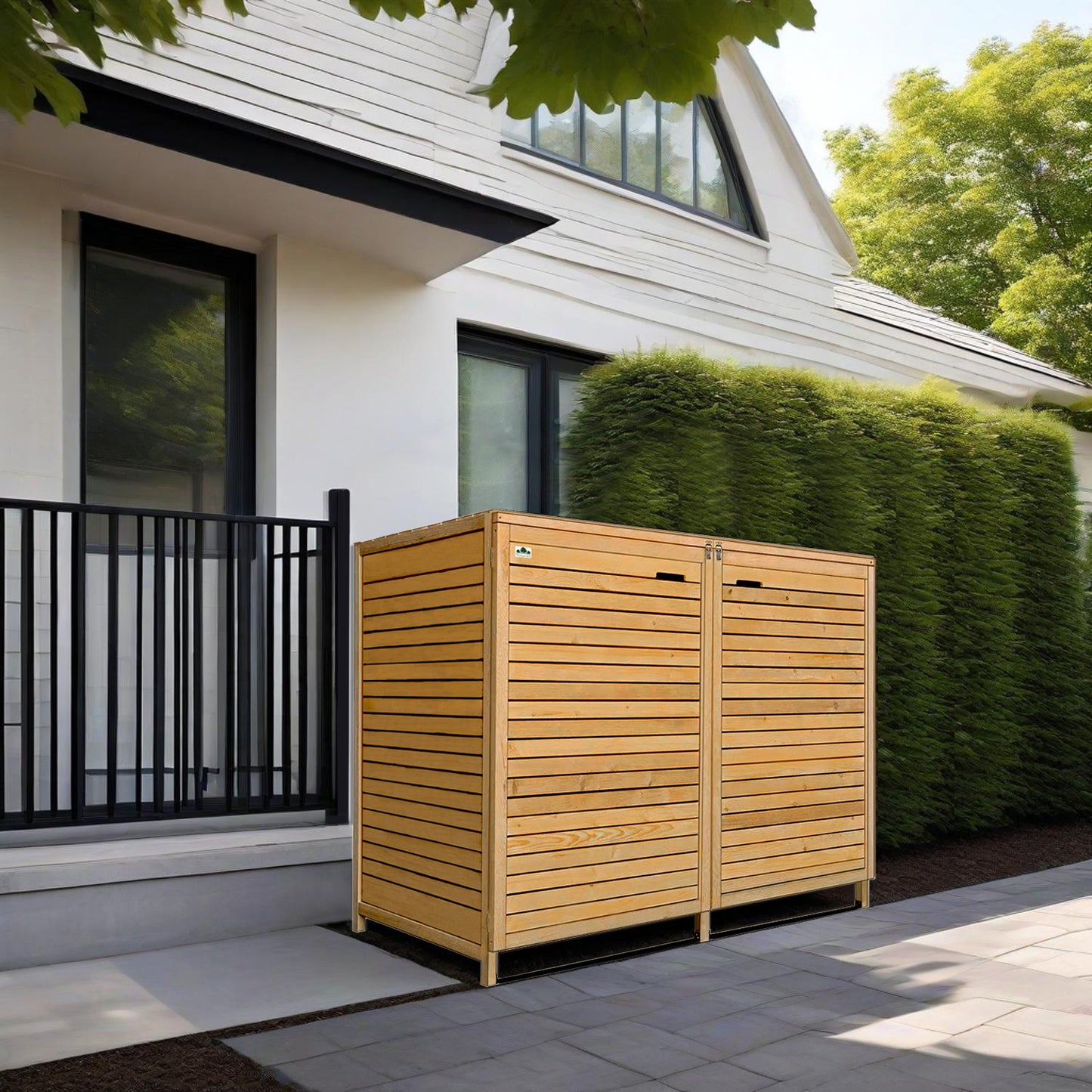 Cache Poubelles Bois 2 Bacs – Pour Conteneurs de 240L – Pratique, Esthétique et Résistant